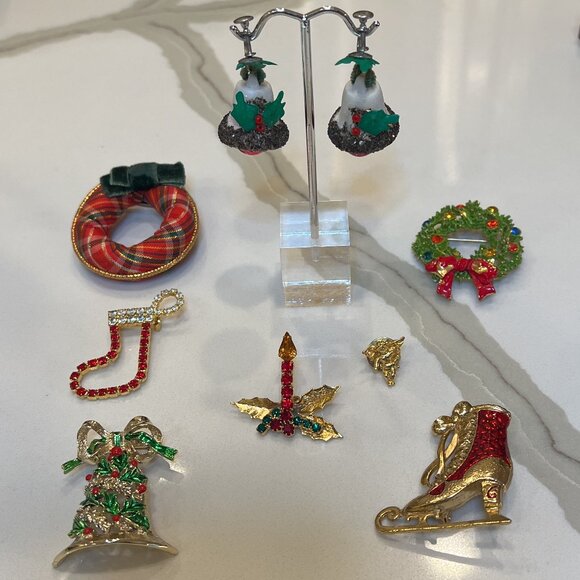 Vintage Collectible Christmas Holiday Pins Brooches & Earrings - Picture 1 of 16